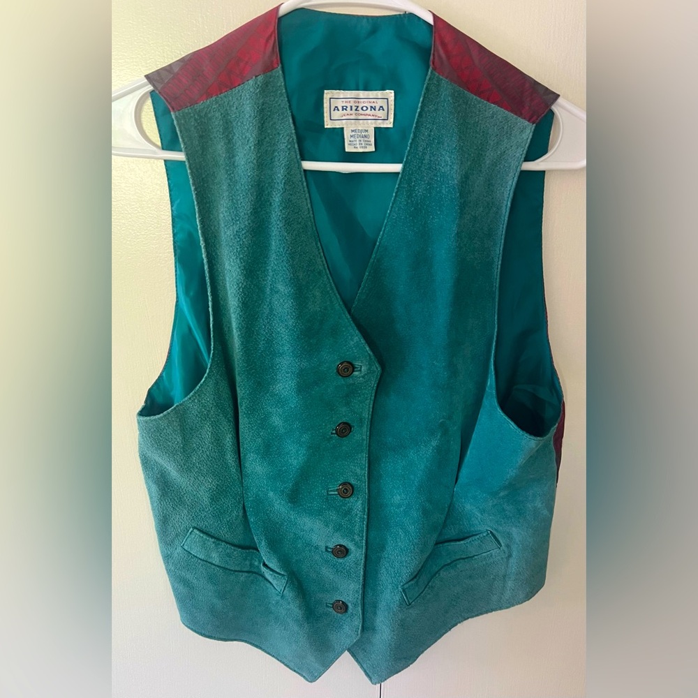 Vintage Arizona Jean Company Suede Retro Leather Turquoise Vest Men’s size M